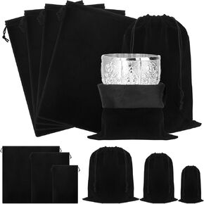 Tanstic 6Pcs Silver Storage Bags, 7.87" x 11.81", 11.81" x 15.74", 17.71" x 17.71" Anti Tarnish Storage Bag Black Fabric Cloth Bags for Silverware, Silverplate, Flatware, Jewelry Storage