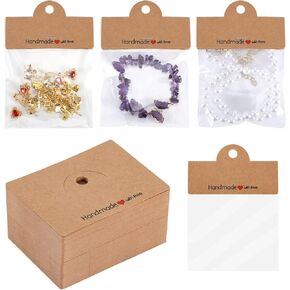 100pcs Jewelry Package Bags, Premium Paper Jewelry Display Bags for Small Business with 100pcs Transparent Plastic Bags for Bracelets Necklaces Package Display Supplies(White)