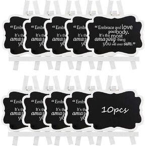10 Pack Mini Chalkboard Signs with Easel Stand, ULENDIS 3.9x2.9 Inch Small Wooden Chalkboard Labels, Reusable Chalkboard Tags Blackboard for Event Decoration Tags Wedding Signs Cards Tables Party (10)
