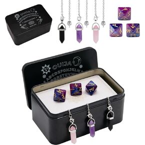 Knana 7Pcs Tarot Card Box, Metal Tarot Card Hoder Box with Rune Dice and Pendulum Crystal, Tarot Card Case for Most Size Tarot Cards (Eye)