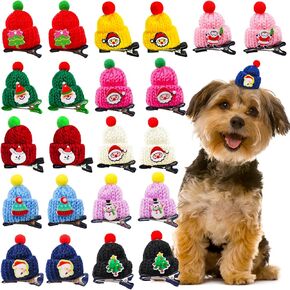 20pcs Christmas Pet Head Flower, Christmas Festive Head Flower with Cartoon Patch for Small and Medium Pet Hair Grooming (Hat)