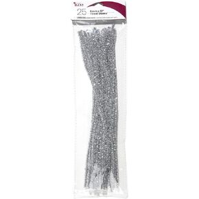 Cousin DIY Silver Tinsel Stem, 6mm x 12 inch, 25 Pack