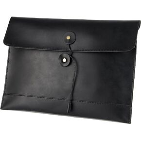 men woman pu leather multifunction office documents bags A4 paper file pouch envelope bag conference, Black, 13.8"(L)x9.8"(H) x 0.2"(W)