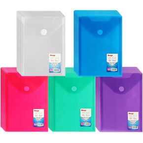 60 Pack Plastic Envelopes, 7" X 10" Clear Plastic Envelopes, Clear Document File Folders, Waterproof File Folder with Snap Button, A5 Clear Envelopes for School Home Office Supplies, 5 Colors