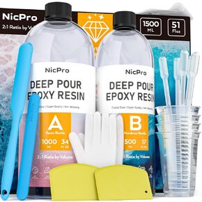 Nicpro 1.5 Gallon Deep Pour Epoxy Resin Kit, 2 to 4 Inch Depth High Gloss & Clear, Bubble Free Epoxy Resin for Craft River Table,Wood Filler, Bar Top, Coating Casting, Self Level 2:1