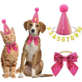 Dog Cat Birthday Hat Dog Cat Girl Boy Birthday Party Hat with Cute Bow Tie for Small Medium Puppies Dogs Cats Dog Wedding Collar Outfit (Purple)