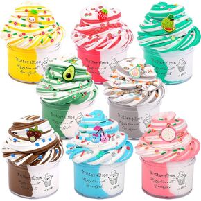 Butter Fruit Slime Kit for Girls 8 Pack, Stretchy and Non-Sticky, Slime Party Favors for Kids, with Strawberry Cherry Slime Cute Charms etc, Stress Relief Putty Toys for Kids, Cute Stuff for Girls