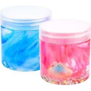 2pcs Crystal Slime Set -Ocean-Themed Slime Kit, Red Seashell and Blue Goldfish Clear Slime for Kids, Stretchy and Soft DIY Slime Kit for Creative Sensory Play, Ideal for Boys and Girls