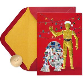 بطاقات عيد الميلاد من ورق البردي ستار وورز معبأة بمظاريف، وDroids to the World، وR2D2 وC3PO (12 قطعة)