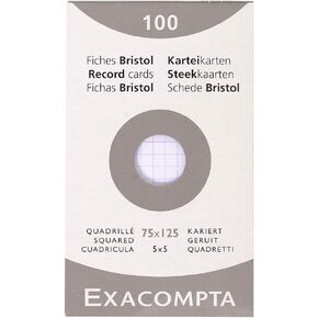 Exacomptan Bristol Record Card Squared Board for Printing, 75x125mm - White, Pack of 100