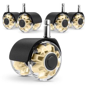 Office Chair Caster Wheels (Set of 5),Heavy-Duty Chair Wheels Support 2200lbs,Mute Rubber Chair Casters for Hardwood Floors and Carpet,2 Inch Universal Fit (Black)