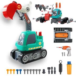 Take Apart Toy Excavator - 24-Piece Disassembly Playset with Electric Screwdriver, Ideal for Children Ages 3