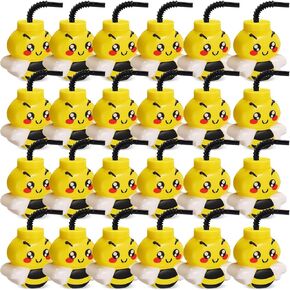 Mifoci 24 Pcs Spring Daisy Bee Party Favor Drinking Cups with Lids, 10 oz Toy Bee Cups for Bee Birthday Party, Bee Day Themed Party, Bee Baby Shower Party Decorations Supplies Favor