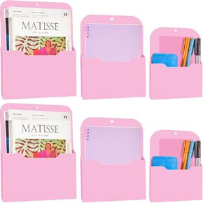 Fuutreo 6 Pcs Magnetic Wall File Organizer Magnetic Wall File Holder Refrigerator Wall Magnetic Holder Magnetic Magazine Holder for Mail Letters Paper Office Supplies (Pink, Mixed Size)