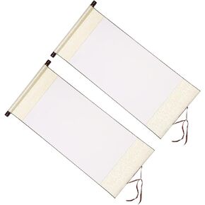 PATIKIL 35x16 Inch Xuan Paper Scroll, 2 Pack Silk Half Raw Ripe Blank Hanging Xuan Paper Chinese Calligraphy Practice Roll for Art Painting Home Decor, White