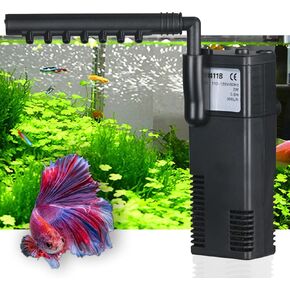 Aquarium Filter Small Betta Fish Tank Filter for 2-15 Gallon Silent 4-in-1 Adjustable Air Flow Fish Turtle Shrimp Tank Filter Submersible Aquarium Internal Filter 79 GPH Biochemical Rainwater