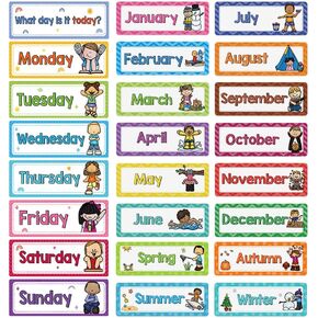 Lachilly 24 Pcs, 3 Themes Days of The Week/Seasonal/Months of The Year Flash Cards Subject Titles for Bulletin Board Headliners Classroom Decoration English Words