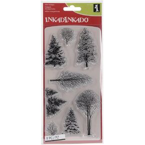 Inkadinkado Incardinate Christmas Woodland Wonderland Unmounted Clear Rubber Stamp Set for Cards and Scrapbooking, 4'' L x 8'' H, 8 pc.