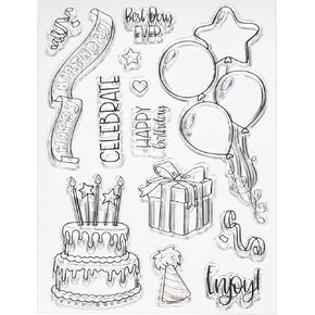 PATIKIL Transparent Silicone Stamps, 1 Pcs T2019 Happy Birthday Balloon Cake Clear Stamps for Card Making Decoration DIY Scrapbooking Embossing Album Decor Craft, Clear
