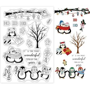 GLOBLELAND Christmas Penguins Silicone Clear Stamps with Gingerbread Man Shape for Card Making DIY Scrapbooking Photo Album Decoration Paper Craft,6.3x4.3 Inches