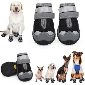 Dog Shoes for Large Small Medium Size Dogs,Dog Boots & Paw Protectors to Prevent Licking,Dog Booties with Reflective for Outdoor Winter Snow, Hiking,Hot Pavement,Hardwood Floors(Black Grey,Size5)