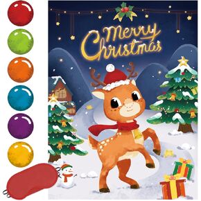 WERNNSAI Pin The Nose on The Moose Reindeer Party Games - Christmas Party Games for Kids 28'' x 21'' Game Poster 24 Pcs Nose Stickers Christmas Birthday Party Decorations School Activities