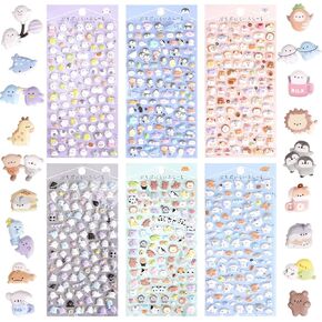 600+ Cute Mini Puffy Stickers-Small 3D Tiny Micro Bulk Sticker Set for Kids Girls Adults-Includes Kawaii Japanese Cartoon Ghost Animal Cat Dog Penguin Birds for Phone Case-Removable-6 Sheets