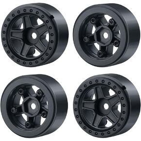 4Pcs SCX24 Wheels 5-Spokes Hub 1.0" Micro Beadlock Wheels for 1/24 Axial SCX24 Deadbolt RC Car (Black)