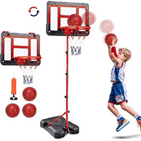 Kids Basketball Hoop Indoor Outdoor, 2In1 Toddler Basketball Hoop for Boy Girl, Basketball Hoop Outdoor Kids Ages 3 4 5 8, Height Adjustable Basketball Hoop for Kids with 3 Basketball