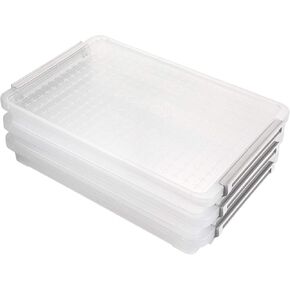 BTSKY 3 Pack A4 Plus Clear Plastic Stackable Storage Box Desk Paper with Buckle, Office Supplies Accessories File Protector Case Organizer, Portable Project Case Document Holders with 3 Lids