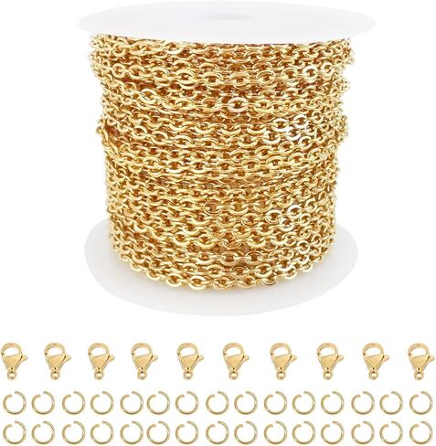 KEIAOUE 16.4 Feet Gold Plated Stainless Steel Chains Roll 3mm Bulk Curb Necklace Chain for Jewelry Making in Saudi Arabia