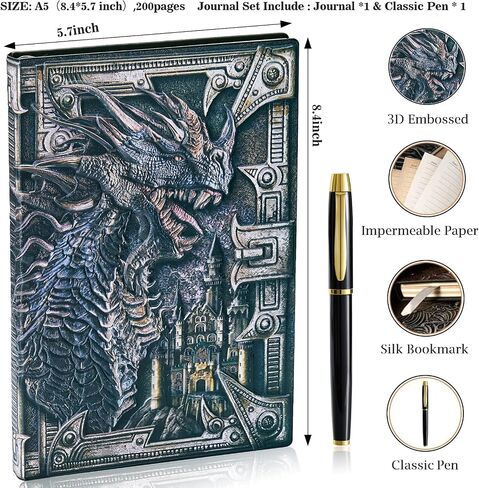 3D Dragon Embossed Journal Writing Notebook with Pen Set,Hardcover DND Journal Handmade Daily Notepad Travel Diary,RPG Accessories Gift for DM's&D&D Players,Men&Women in Saudi Arabia