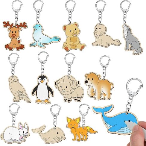 Tondiamo 36 Pcs Unfinished Wooden Winter Animal Keychains Winter Craft Color Your Own Keychains DIY Blank Wood Painting Crafts for Winter Christmas Party Home Classroom Activities in Saudi Arabia