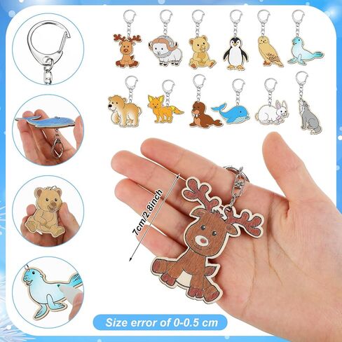 Tondiamo 36 Pcs Unfinished Wooden Winter Animal Keychains Winter Craft Color Your Own Keychains DIY Blank Wood Painting Crafts for Winter Christmas Party Home Classroom Activities in Saudi Arabia