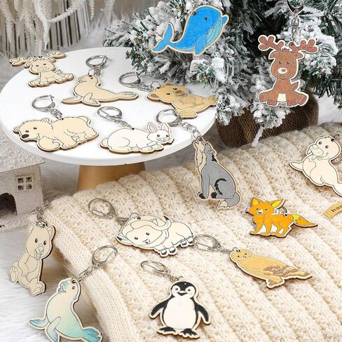 Tondiamo 36 Pcs Unfinished Wooden Winter Animal Keychains Winter Craft Color Your Own Keychains DIY Blank Wood Painting Crafts for Winter Christmas Party Home Classroom Activities in Saudi Arabia