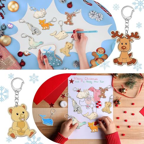 Tondiamo 36 Pcs Unfinished Wooden Winter Animal Keychains Winter Craft Color Your Own Keychains DIY Blank Wood Painting Crafts for Winter Christmas Party Home Classroom Activities in Saudi Arabia
