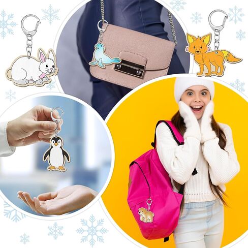 Tondiamo 36 Pcs Unfinished Wooden Winter Animal Keychains Winter Craft Color Your Own Keychains DIY Blank Wood Painting Crafts for Winter Christmas Party Home Classroom Activities in Saudi Arabia