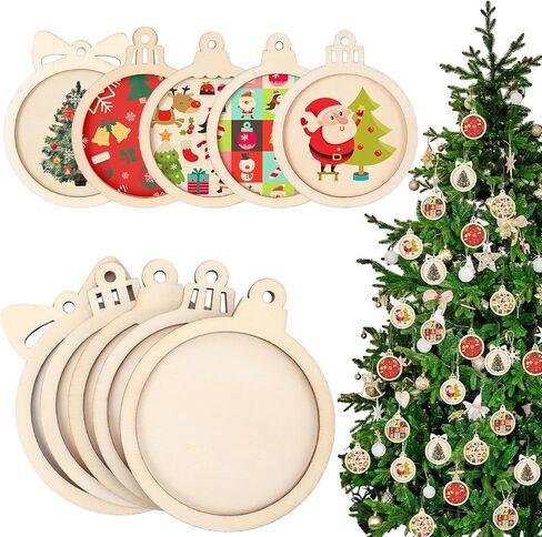 Gerrii 30 Pcs Christmas Wooden Ornaments to Paint 4 Inch DIY Unfinished Blank Round Wood Cutouts Wooden Discs Slices Hanging Ornaments for Christmas Holiday Xmas Tree Decoration DIY Crafts in 5 Shapes in Saudi Arabia