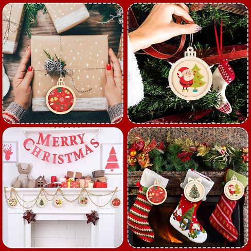 Gerrii 30 Pcs Christmas Wooden Ornaments to Paint 4 Inch DIY Unfinished Blank Round Wood Cutouts Wooden Discs Slices Hanging Ornaments for Christmas Holiday Xmas Tree Decoration DIY Crafts in 5 Shapes in Saudi Arabia
