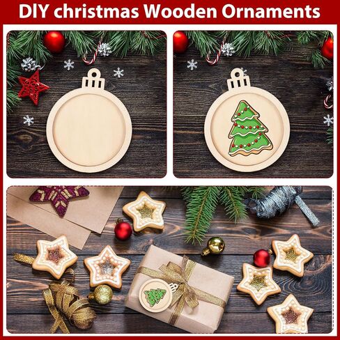 Gerrii 30 Pcs Christmas Wooden Ornaments to Paint 4 Inch DIY Unfinished Blank Round Wood Cutouts Wooden Discs Slices Hanging Ornaments for Christmas Holiday Xmas Tree Decoration DIY Crafts in 5 Shapes in Saudi Arabia