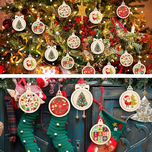 Gerrii 30 Pcs Christmas Wooden Ornaments to Paint 4 Inch DIY Unfinished Blank Round Wood Cutouts Wooden Discs Slices Hanging Ornaments for Christmas Holiday Xmas Tree Decoration DIY Crafts in 5 Shapes in Saudi Arabia