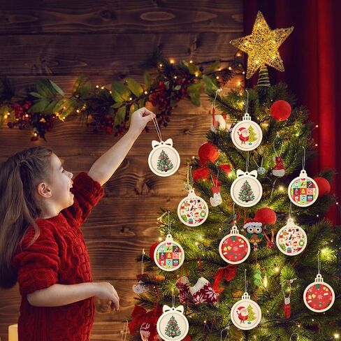 Gerrii 30 Pcs Christmas Wooden Ornaments to Paint 4 Inch DIY Unfinished Blank Round Wood Cutouts Wooden Discs Slices Hanging Ornaments for Christmas Holiday Xmas Tree Decoration DIY Crafts in 5 Shapes in Saudi Arabia