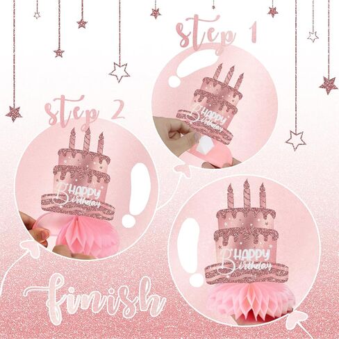 Pink Rose Gold Party Decorations, 12Pcs Pink Rose Gold Honeycomb Birthday Decorations, Elegant Rose Gold Table Toppers Party Decorations for Women, Perfect Birthday Table Decorations in Saudi Arabia