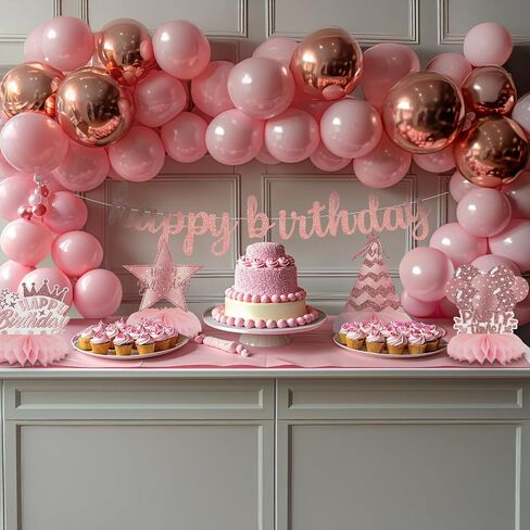 Pink Rose Gold Party Decorations, 12Pcs Pink Rose Gold Honeycomb Birthday Decorations, Elegant Rose Gold Table Toppers Party Decorations for Women, Perfect Birthday Table Decorations in Saudi Arabia