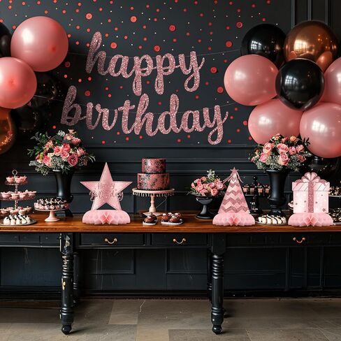 Pink Rose Gold Party Decorations, 12Pcs Pink Rose Gold Honeycomb Birthday Decorations, Elegant Rose Gold Table Toppers Party Decorations for Women, Perfect Birthday Table Decorations in Saudi Arabia