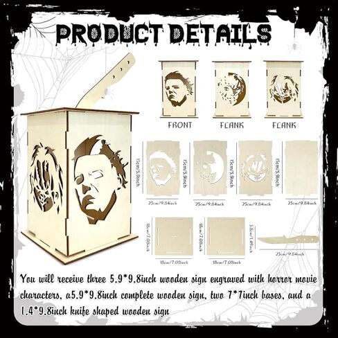 حامل شموع فانوس خشبي لطاولة الهالوين، وجه مايكل مايرز، شخصيات فيلم رعب الهالوين، قطعة مركزية خشبية جاك أو فانوس مخيف، قطعة مركزية لطاولة الهالوين لمستلزمات حفلات الهالوين in Kuwait