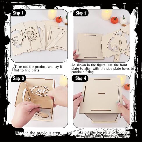 حامل شموع فانوس خشبي لطاولة الهالوين، وجه مايكل مايرز، شخصيات فيلم رعب الهالوين، قطعة مركزية خشبية جاك أو فانوس مخيف، قطعة مركزية لطاولة الهالوين لمستلزمات حفلات الهالوين in Kuwait