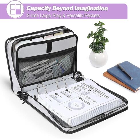 MoKo Zipper Binder, 3 inch 3 Ring Binder with Zipper, 600 Sheet Capacity Oxford Cloth Multi-Pocket School Binder Organizer, Handle and Shoulder Strap Included, Purple & Gray in Saudi Arabia