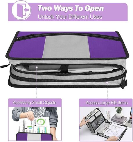 MoKo Zipper Binder, 3 inch 3 Ring Binder with Zipper, 600 Sheet Capacity Oxford Cloth Multi-Pocket School Binder Organizer, Handle and Shoulder Strap Included, Purple & Gray in Saudi Arabia