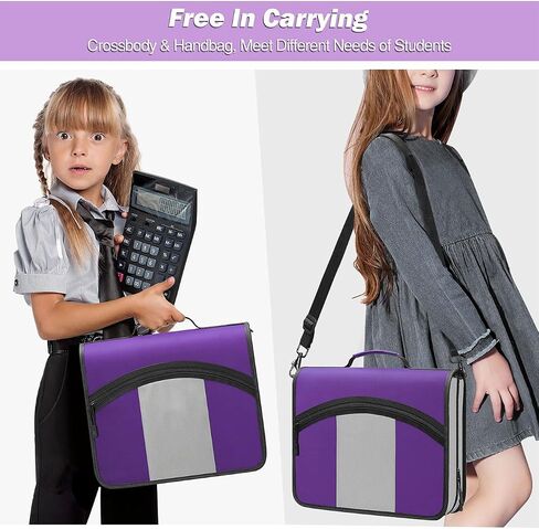 MoKo Zipper Binder, 3 inch 3 Ring Binder with Zipper, 600 Sheet Capacity Oxford Cloth Multi-Pocket School Binder Organizer, Handle and Shoulder Strap Included, Purple & Gray in Saudi Arabia